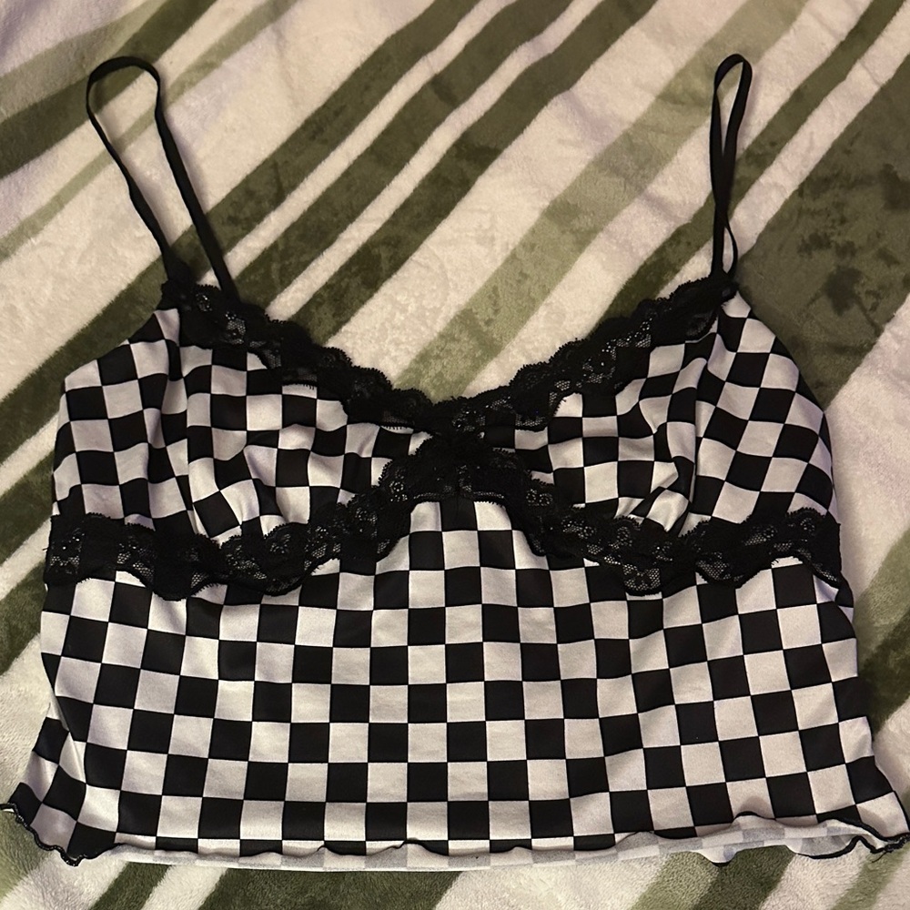 SHEIN Black and White Checkered Lace Camisole